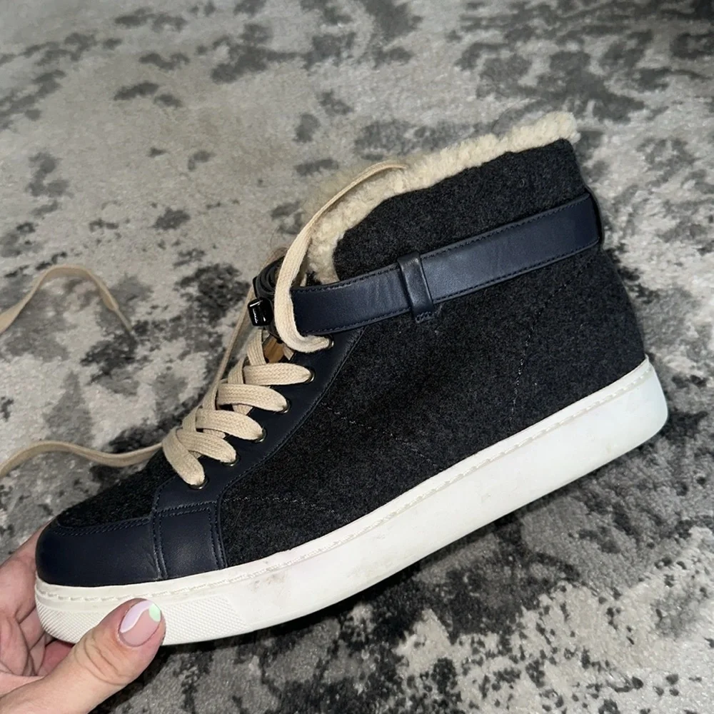 Coach Gray Wool Sherpa lined Richmond high top sneakers